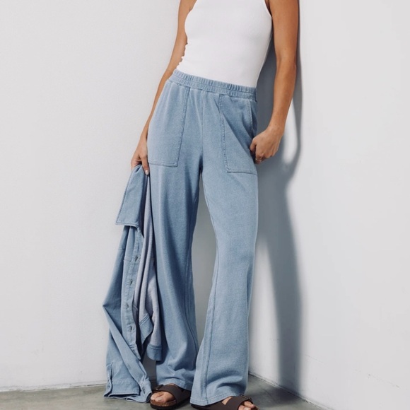 Monrow Indigo French Terry Light Blue Wide-Leg Pants 
Size M - Picture 2 of 8